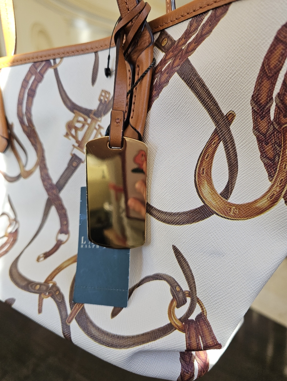 LAUREN by Ralph Lauren Caldwell Belting Classic Tote in White - Picture 15 of 16